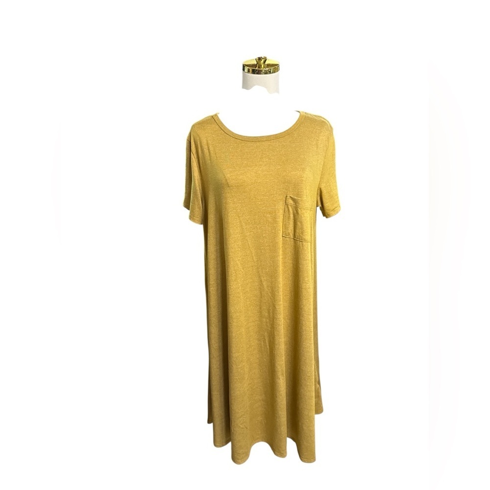 LuLaRoe Karly Swing Mustard Yellow Goldenrod Dress with Crew Neck Size L